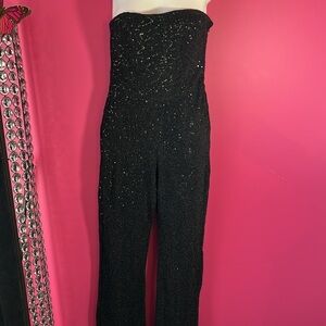 Black sparkle strapless bodycon jumpsuit new